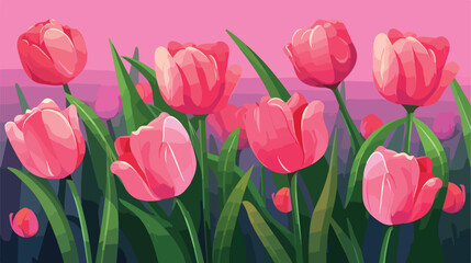 Hot pink tulips 2d flat cartoon vactor illustration