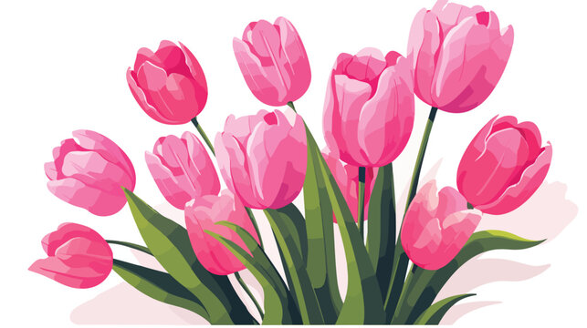 Hot pink tulips 2d flat cartoon vactor illustration