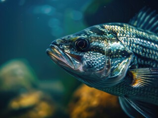 Fototapeta premium Close up of a colorful fish swimming in an aquarium