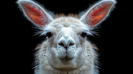 Fototapeta premium A tight shot of a llama's expressive face gazing directly into the camera with intensity
