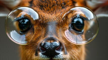 Obraz premium A tight shot of a deer's face with a magnifying glass hovering over its schnoz