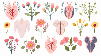 Human internal organs with flowers vector illustration