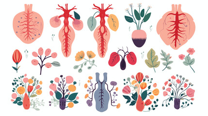 Human internal organs with flowers vector illustration - obrazy, fototapety, plakaty