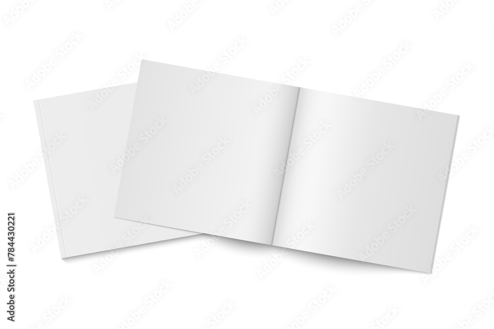 Aufkleber vector mockup of two white paperback magazines with transparent shadow.