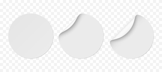 Vector white realistic circle paper stickers with white corner isolated