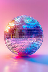 Vibrant disco-themed design with rainbow colors on a pastel background, evoking a trendy 80s and 90s music and dance party atmosphere.