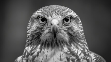   A tight shot of a bird of prey intently gazing at the camera
