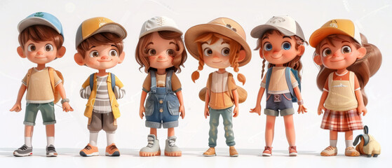 Vibrant set of cute and realistic cartoon children characters, each exuding joy and happiness.