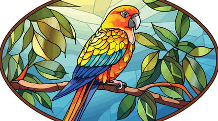 Illustration in stained glass style bird parakeet o