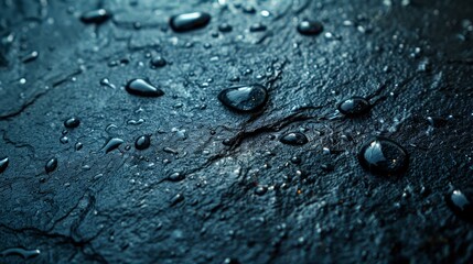   Blue sky with drops on black surface or Black surface with blue sky and water droplets..1 Blue sky visible behind water droplets on a black surface - obrazy, fototapety, plakaty