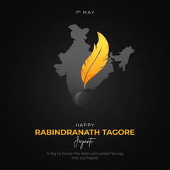 Happy Rabindranath Tagore Jayanti Post and Greeting Card. Birthday of Rabindranath Tagore Celebration Banner Vector Illustration
