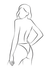 Fototapeta premium simple, minimalist illustration of a beautiful woman in underwear, vector line art, beauty, fitness and spa salon concepts, promoting wellness and self-care 