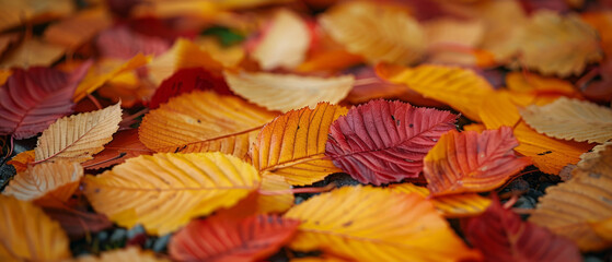 Vibrant foliage of autumn leaves in a park, showcasing the colors of yellow, red, and orange in a beautiful display.