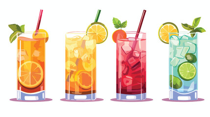 Illustration of cocktails and citrus garnish 2d flat - obrazy, fototapety, plakaty