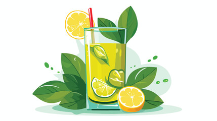 Image drink icon with a lemon leaf with white background