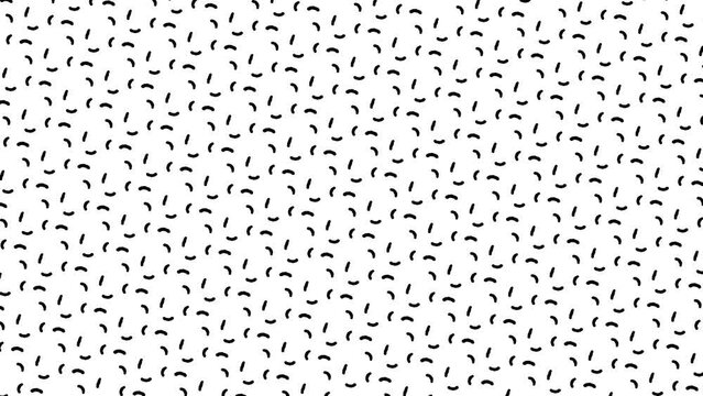 Memphis style background. Abstract animation of a retro patterns with geometrical shapes and lines. Seamless loop pop art design