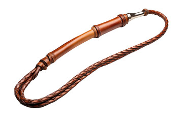 Elegant Brown Leather Leash With Shiny Metal Hook. On White or PNG Transparent Background.