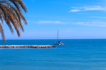 Seascape with in yacht in sunny day in Menton, France