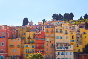  Colorful houses in downtown in Menton, France