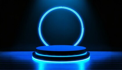 Sleek and Modern: Neon Blue Podium Background