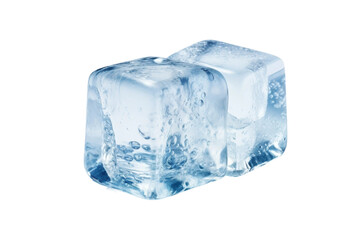 Chilled Harmony: A Duo of Ice Cubes Balanced in Frozen Serenity. On White or PNG Transparent Background.