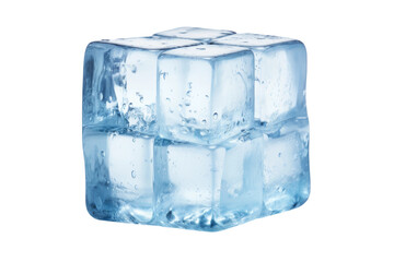 Chilled Elegance: Glistening Ice Cube With Water Droplets. On White or PNG Transparent Background.