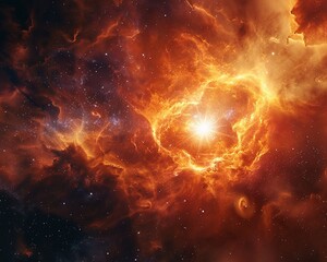 Red dwarf star flaring amidst cosmic dust, close-up, intense stellar drama