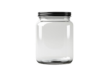 Enigmatic Elixir: Glass Jar With Black Lid. On White or PNG Transparent Background.