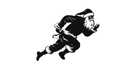 Isolated silhouette of a running santa claus black