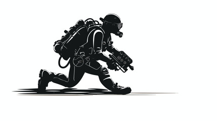 Isolated silhouette of a scuba diver with camera bl