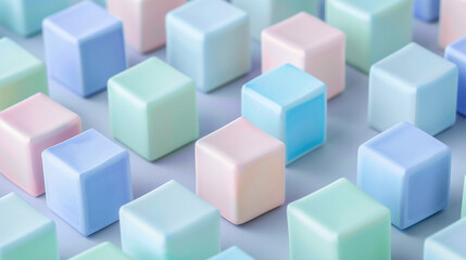 Bright primary-colored cubes on grey suggest playful energy and creativity.