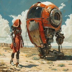 A lone wanderer in the desert discovers an abandoned mech
