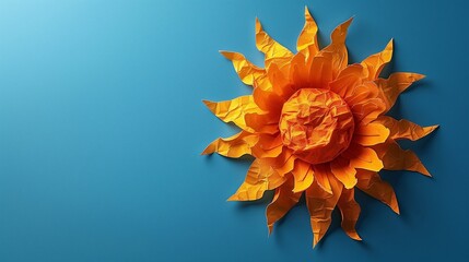 A 3D sticker of a bright sun, adhered to a solid blue background, representing warmth and positivity