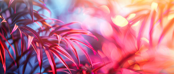 Abstract Neon Foliage with Bright Pink and Green Colors, Perfect for Artistic and Creative Backgrounds