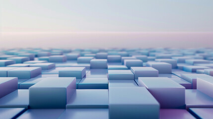 Fototapeta premium Cubes mimicking the serene hues of dusk, in tranquil blues and purples on soft grey.