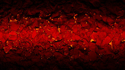Coal background with red lava gaps between the stones. Mainers underground with atmospheric red light. Red lava cracks and rocks.