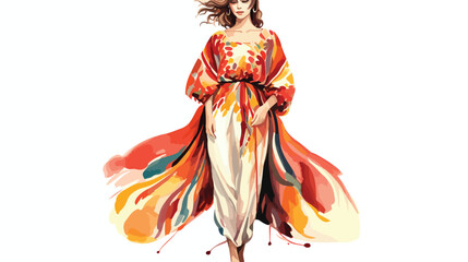 Kaftan Dress Girl Watercolor Clipart 2d flat cartoon