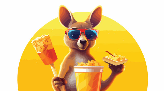Kangaroo in 3D movie glasses cartoon vector illustration