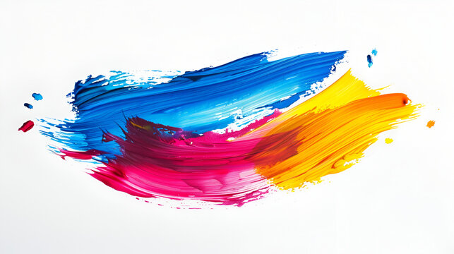 Abstract colorful acrylic paint brush strokes isolated on white background. Texture of strokes of colored paint,Large colorful splash of multicolored paint that scatters in different directions. 
