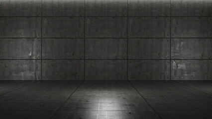 Atmospheric light in the modern futuristic underground showroom with a concrete wall. Empty space...