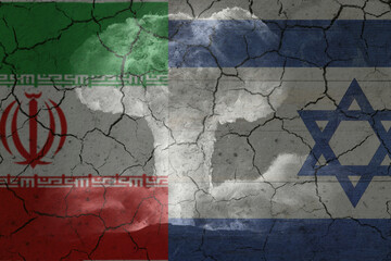 Iran and Israel Conflit with cracked flags on background template for banner, poster and card