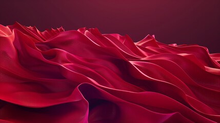 Fiery crimson waves undulate in a 3D abstract, set against burgundy darkness.