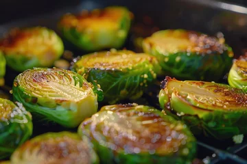Türaufkleber Close up of brussels sprouts in a cooking pan. Great for food blogs or recipes © Fotograf