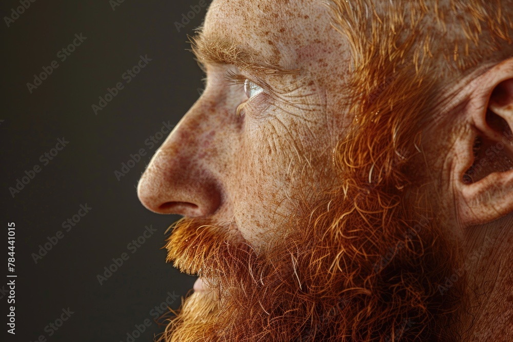 Poster a detailed shot of a man with a beard, suitable for various projects