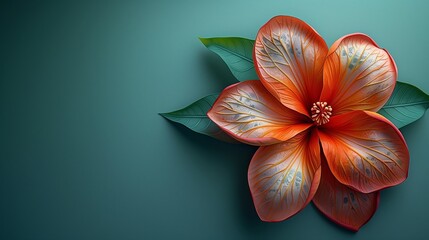 A 3D sticker of a vibrant tropical flower, affixed to a solid green background, bringing a touch of...
