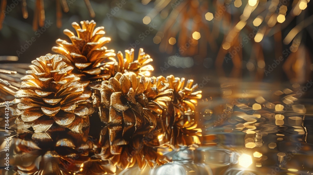 Poster close up of a pine cone on a table, suitable for nature and rustic themed designs