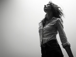 Fototapeta premium Woman with hair blowing in the wind