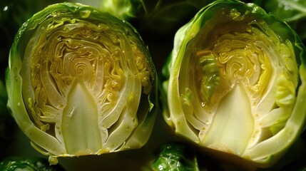 Obraz premium Detailed close up of a cabbage cut in half, perfect for food and cooking related projects
