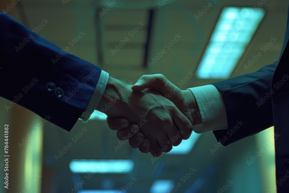 Poster close up image of two people shaking hands. suitable for business and partnership concepts