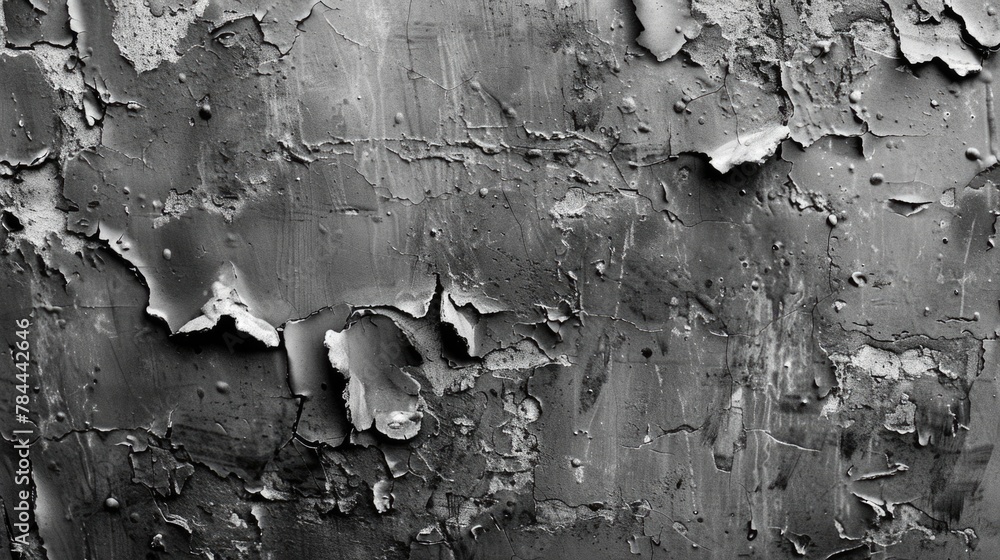 Poster A close-up black and white photo of peeling paint. Great for adding texture to design projects